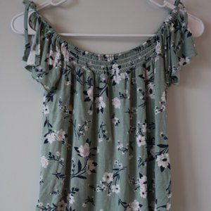 AE green and floral off the shoulder top